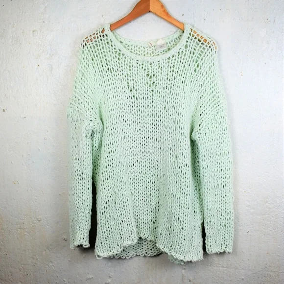 Anthropologie Moth Open Knit Sweater | Soft Mint Spring Layer - Picture 2 of 9